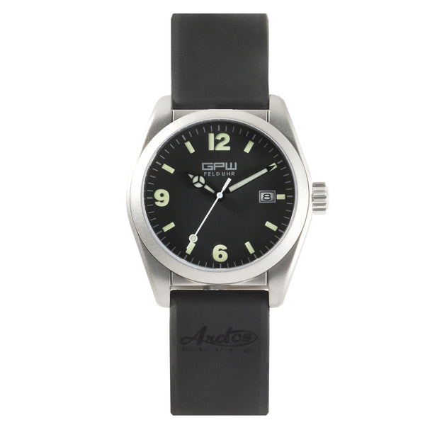 German Military Titanium Watch. GPW Fieldwatch Automatic. 200M W/R. Sapphire Crystal. Black Rubber Strap.