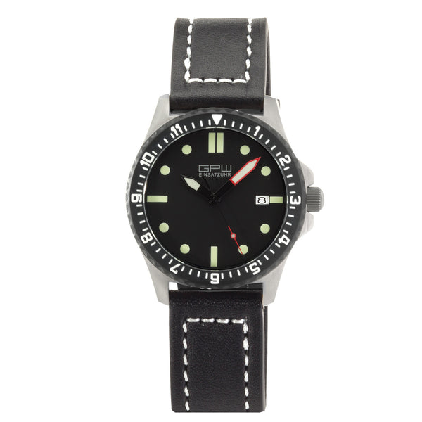 German Military Titanium Automatic Watch. GPW Date. 200M W/R. Sapphire Crystal. Black Leatherstrap