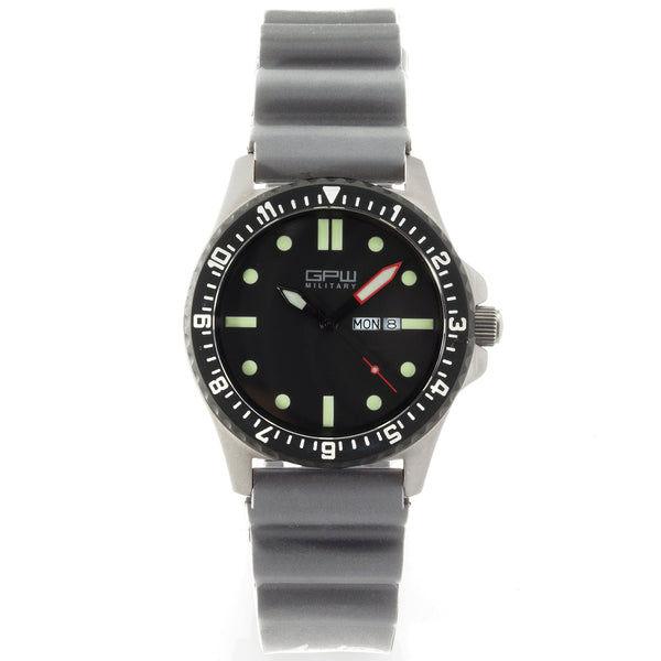 German Military Titanium Watch. GPW Day Date. Grey NATO Rubber Strap. Sapphire Crystal. 200M W/R.