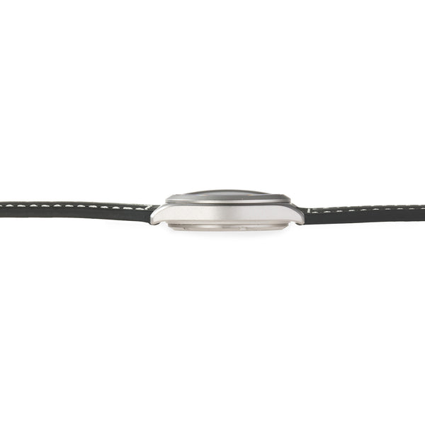 German Military Titanium Watch. GPW Fieldwatch Automatic. 200M W/R. Sapphire Crystal. Black Leatherstrap with white stitching.