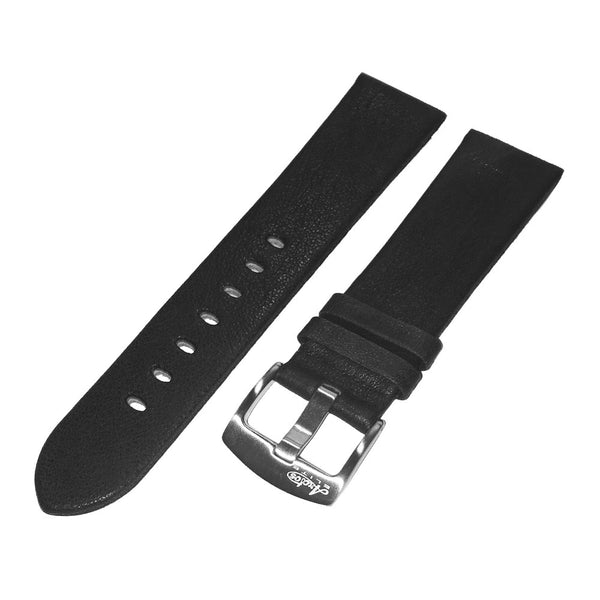 22mm Soft Black Genuine Italian Leather Watch Strap by Arctos-Elite Germany. Surgical Steel Buckle.